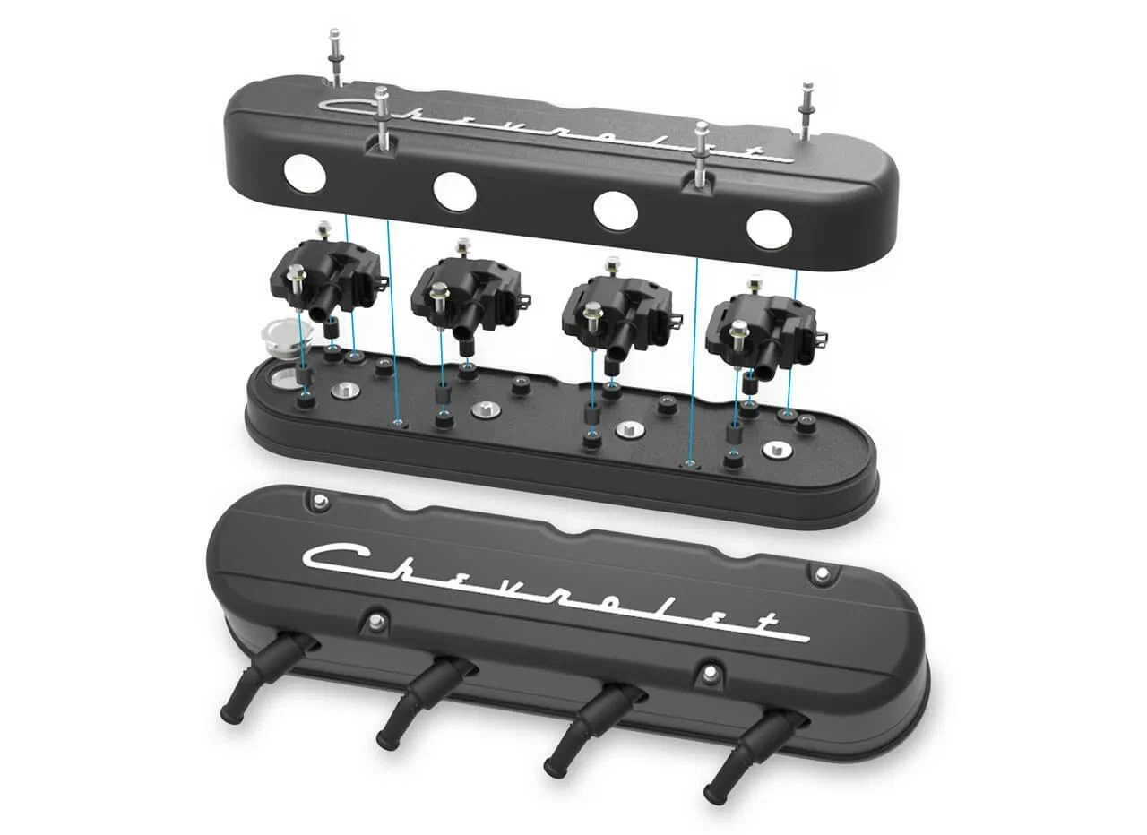 2-Pc LS Chevrolet Script Valve Covers - Black Machined Finish - 241-177